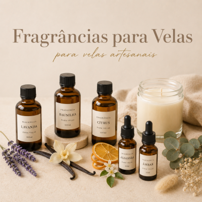 Frascos de fragrâncias para velas artesanais e vela branca em vidro com flores e frutas secas