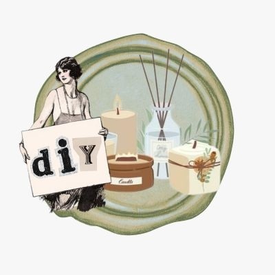 Conjunto de velas aromáticas e difusores em vidro com embalagem decorada e placa 'diy'