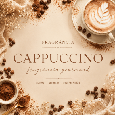 Café, cápsulas de café e cappuccino com texto promocional