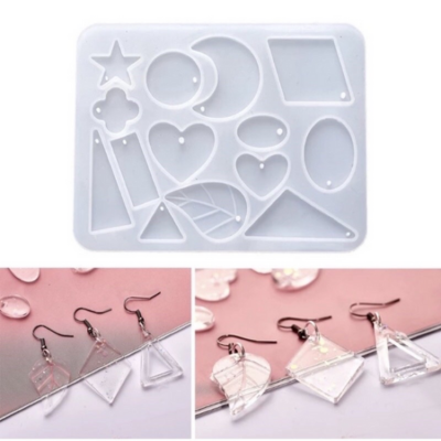 Molde de silicone com formas geométricas e brincos transparentes feitos à mão