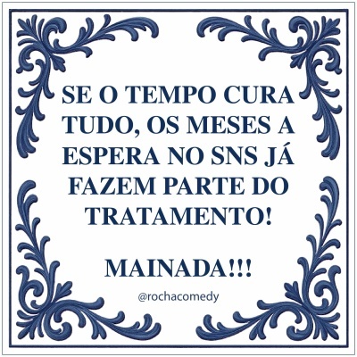 Azulejo branco com moldura azul e texto em português