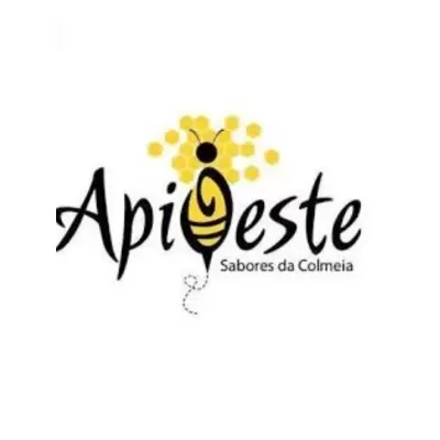Logótipo Apieste com abelha estilizada e hexágonos amarelos