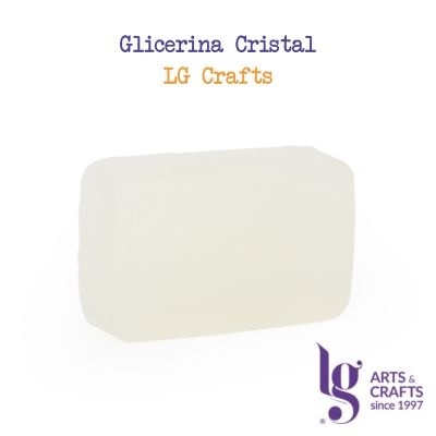 Bloco de glicerina cristal branco LG Crafts com texto e logótipo em fundo branco