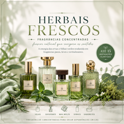Frascos de fragrâncias herbais frescas da Casa do Trono com decoração de plantas verdes