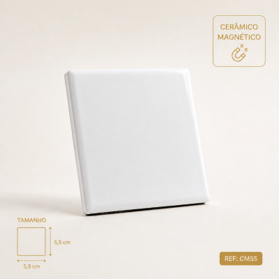 Azulejo quadrado branco de cerâmica magnética com dimensões 5,5x5,5 cm