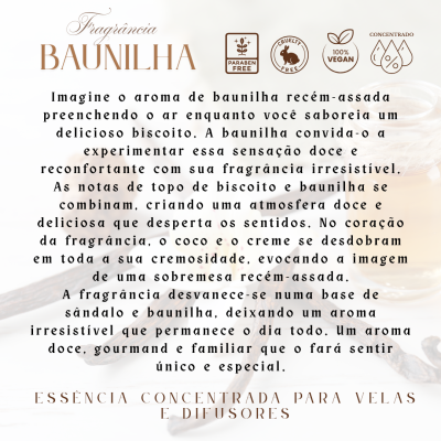 Texto promocional sobre essência concentrada de baunilha para velas e difusores