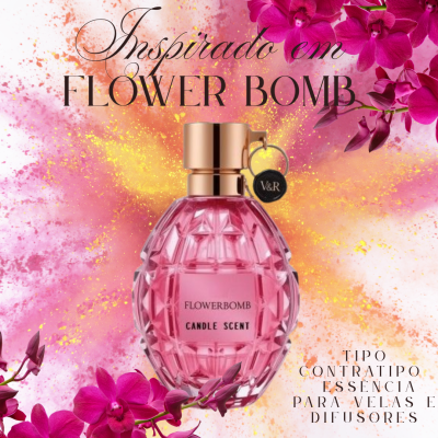 Frasco rosa translúcido com essência para velas e difusores com flores cor de rosa