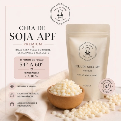 Pacote de cera de soja APF premium com pérolas de cera brancas em tigela de madeira