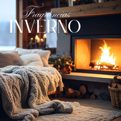 Manta cinza de textura trançada perto de lareira acesa em sala aconchegante