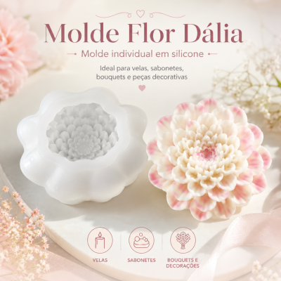 Molde silicone flor Dália com vela ou sabonete decorativo creme e rosa