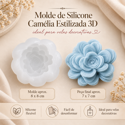 Molde de silicone branco e vela azul em forma de camélia azul