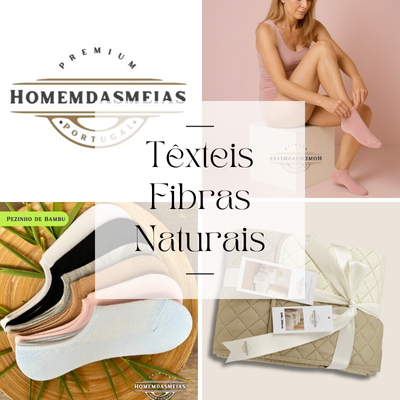 Colagem de imagens mostrando logotipo, mulher com meias rosas, meias coloridas sobre bambu e manta embrulhada.