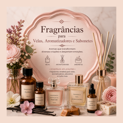 Frascos de fragrâncias com rótulos para velas, aromatizadores e sabonetes sobre mesa decorada