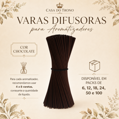 Varas difusoras de cor chocolate agrupadas para aromatizadores