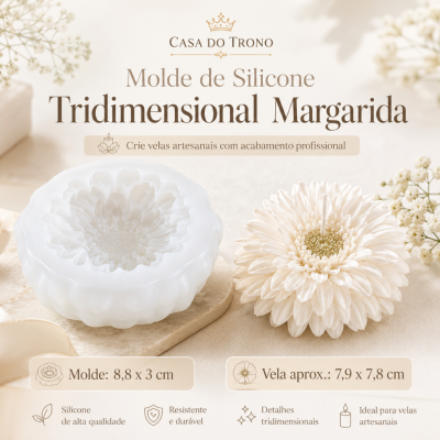 Molde de silicone tridimensional de margarida e vela artesanal com formato de flor