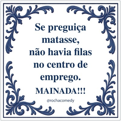 Azulejo decorativo com texto em português e moldura azul ornamental