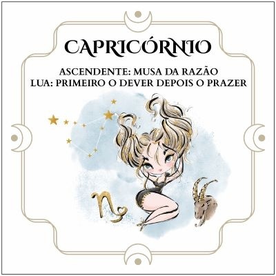 Ilustração estilo cartoon com tema do signo Capricórnio e texto explicativo em português.
