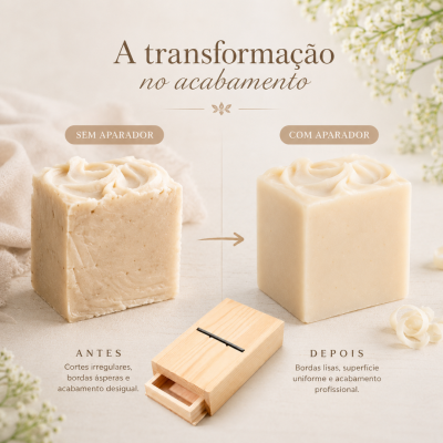 Dois blocos de sabão com acabamentos diferente e aparador de madeira no meio