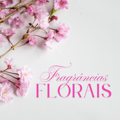 Flores cor-de-rosa com texto Fragâncias FLORAIS