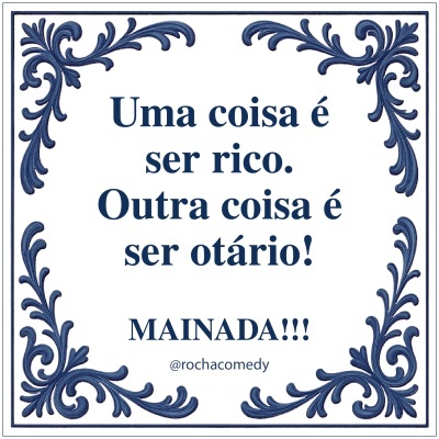 Azulejo decorativo branco com ornamentos azuis e texto em português