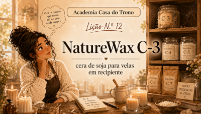 Embalagens de cera de soja NatureWax C-3 a C-7 para velas, ambiente aconchegante com velas acesas e plantas