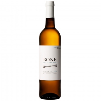 Garrafa de vinho branco BONE com rótulo branco e tampa branca