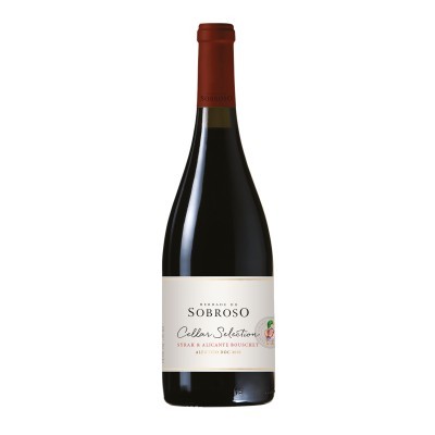 Garrafa de vinho tinto SOBROSO Cellar Selection com rótulo branco e tampa vermelha