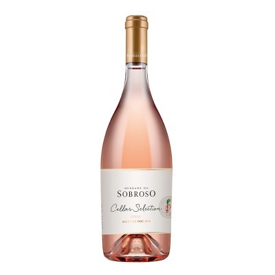Garrafa de vinho rosé Menagerie do Sobroso com rótulo branco e rolha dourada