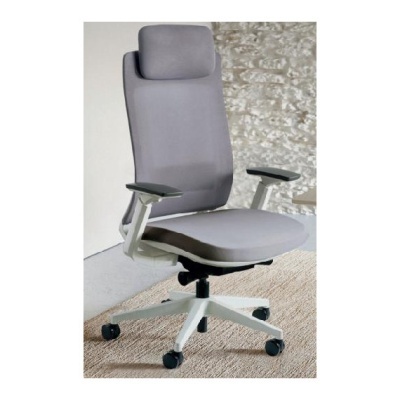 Cadeira de escritório ergonómica cinzenta com apoio de cabeça e braços ajustáveis