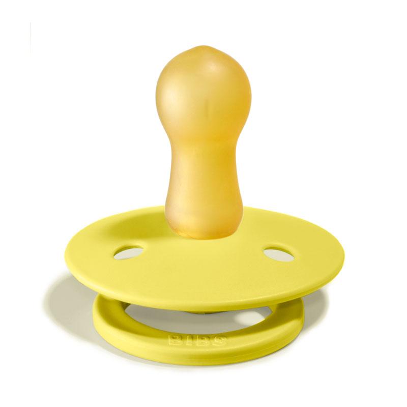 BIBS COLOUR Chupeta amarela com tetina de silicone translúcido