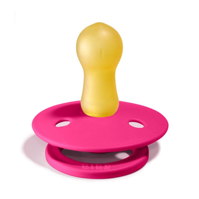 BIBS COLOUR Chupeta para bebé rosa com bico amarelo