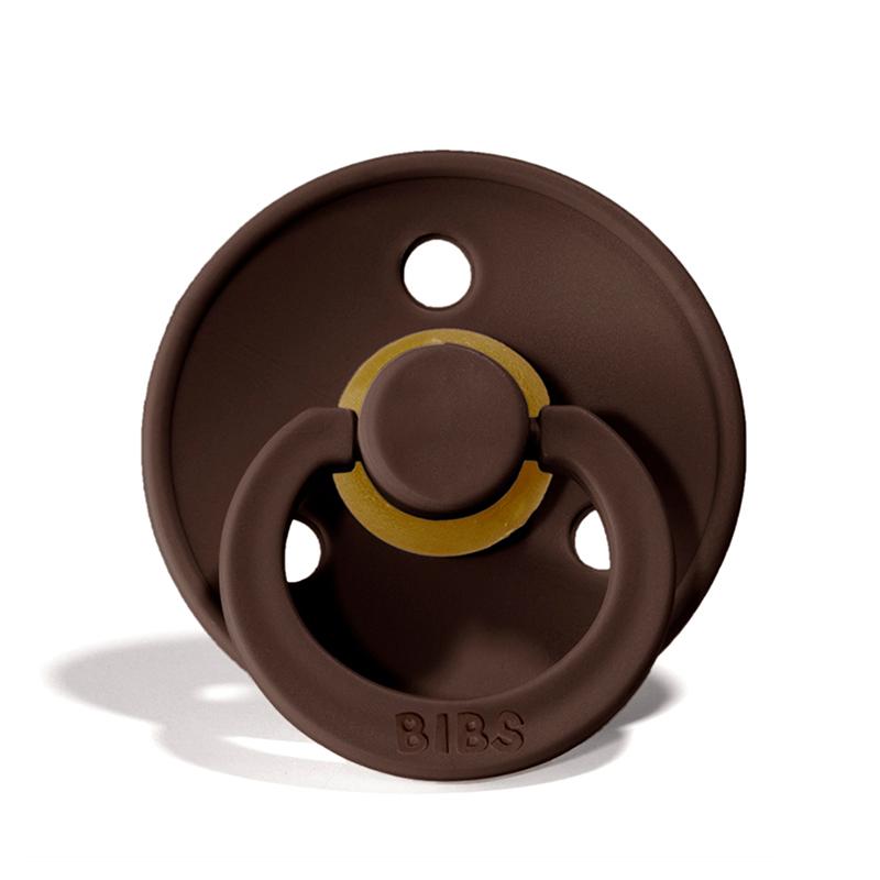 BIBS COLOUR Chucha castanha para bebé com anel dourado e escrita BIBS