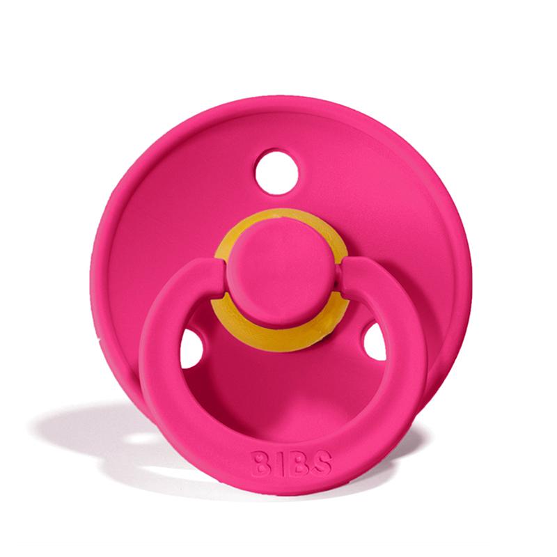 BIBS COLOUR Chupeta rosa em silicone com três orifícios e anel de pega