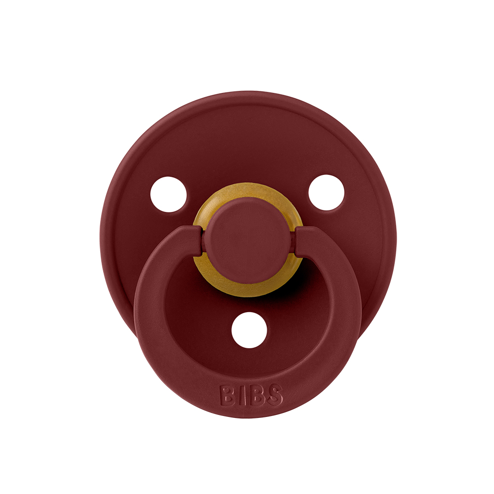BIBS COLOUR Chupeta de bebé castanha com texto BIBS e detalhes amarelo-dourados