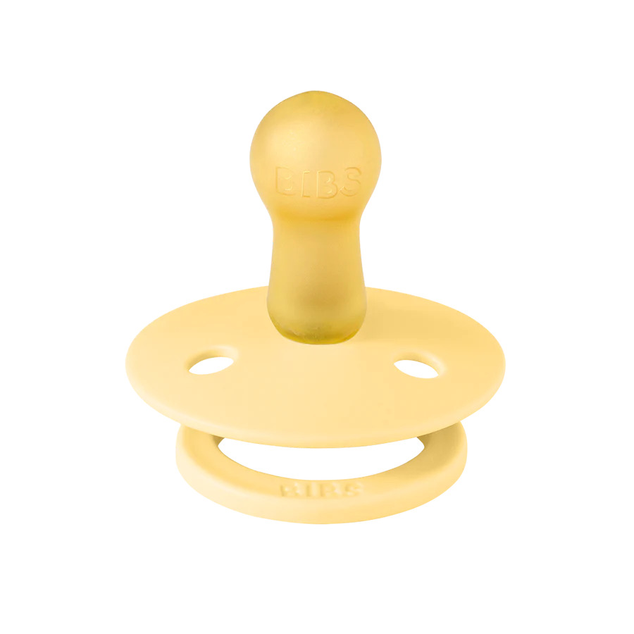 BIBS COLOUR Chupeta amarelo claro com bico anatómico e anel de segurança