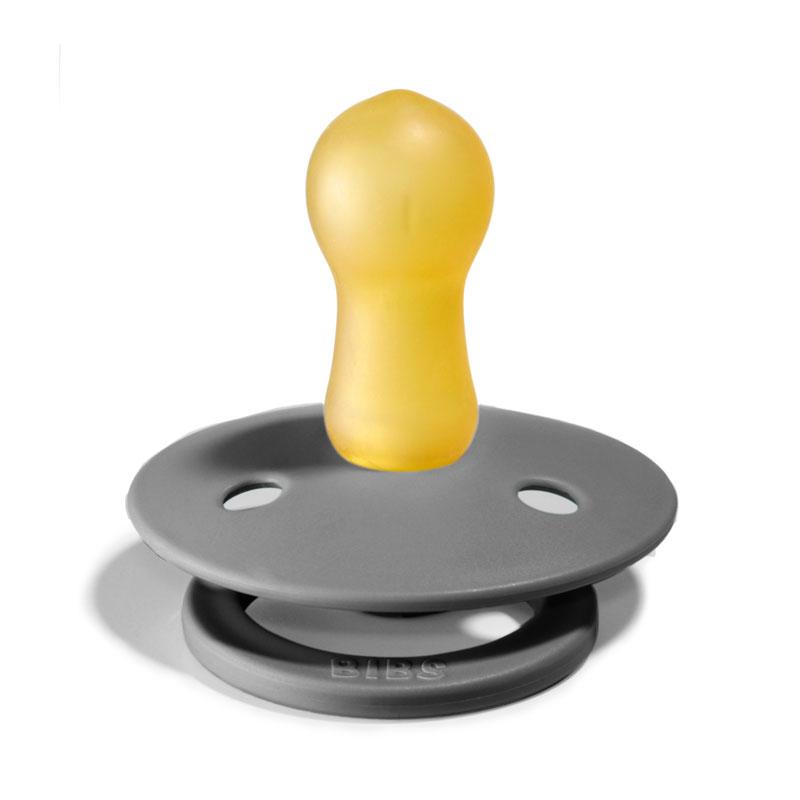 BIBS COLOUR Chupeta cinzenta com bico amarelo translúcido em fundo branco