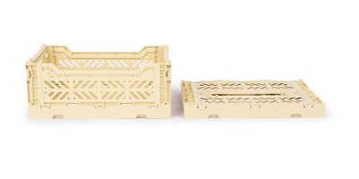 CAIXA EMPILHÁVEL | MAXI Caixa de plástico dobrável creme aberta e fechada