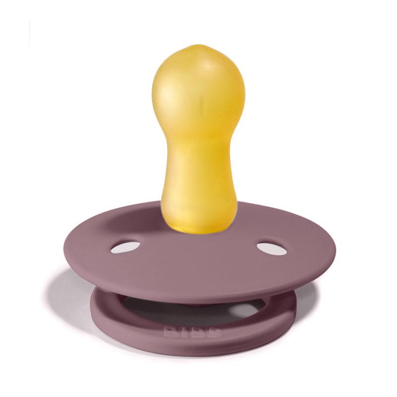 BIBS COLOUR Chupeta silicone roxa com bico de borracha amarelo