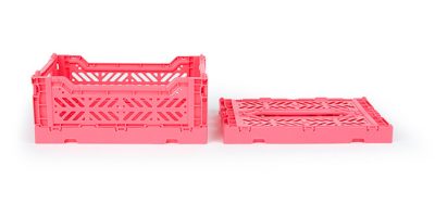 CAIXA EMPILHÁVEL | MAXI Caixa empilhável rosa aberta e dobrada