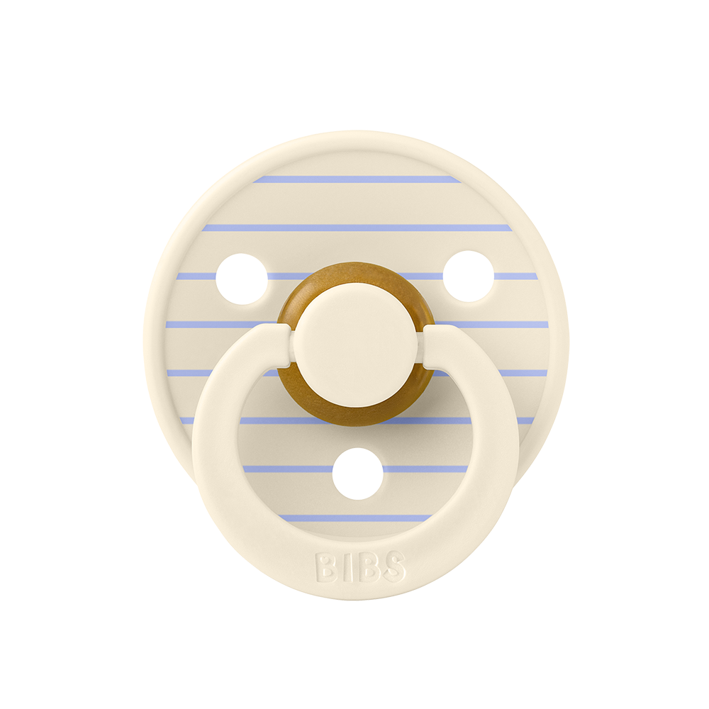 BIBS COLOUR | STUDIO EDITION Chupeta redonda com riscas azuis e argola branca