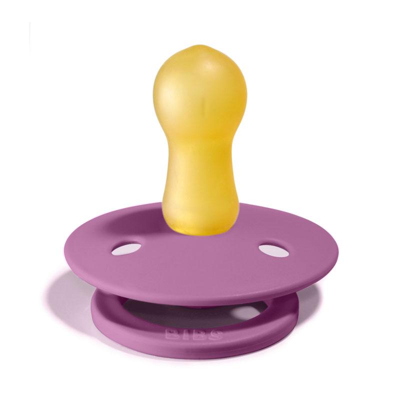 BIBS COLOUR Chupeta de silicone roxa com tetina amarela