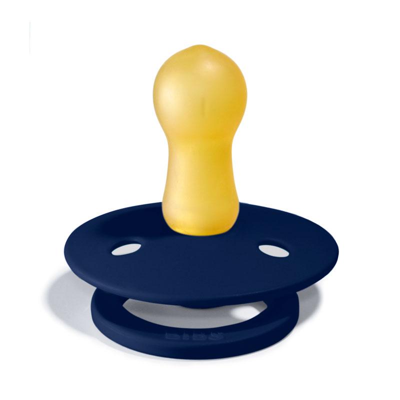 BIBS COLOUR Chupeta amarela e azul sobre fundo branco