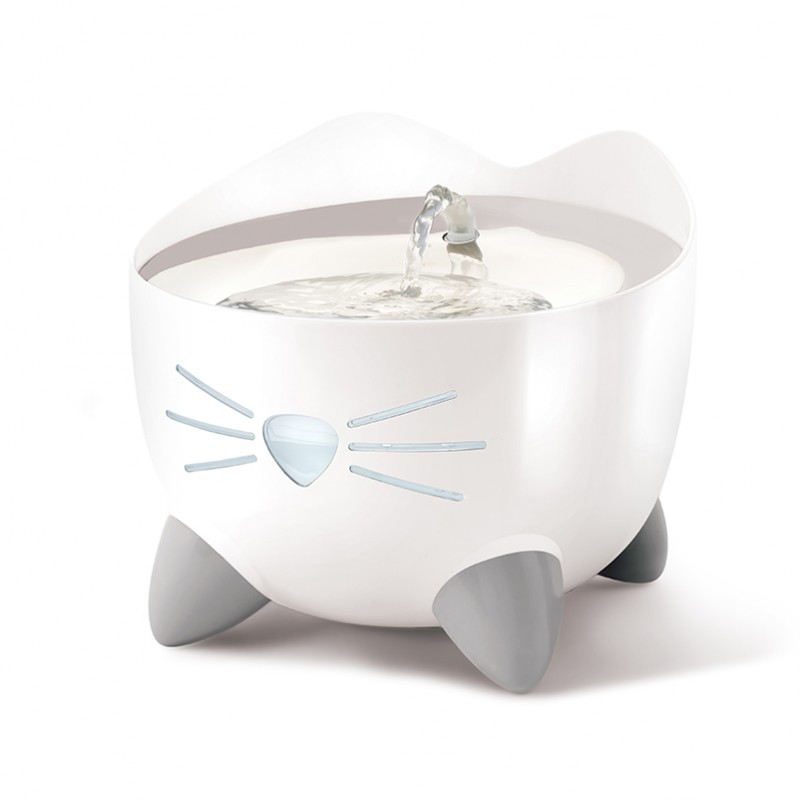 Fonte Catit PIXI Inox Fonte de água branca para animais em forma de gato com patas e focinho cinzentos