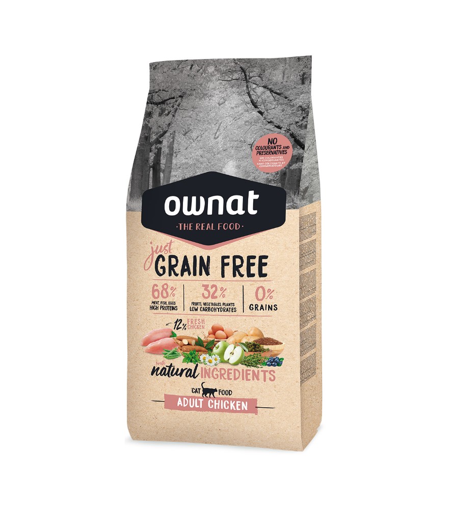 OWNAT GRAIN FREE JUST Adult Cat Chicken Embalagem de comida Ownat para gatos, sabor Adult Chicken