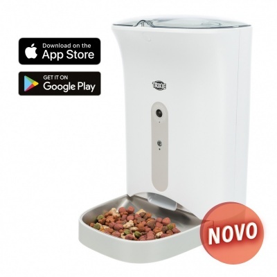 Dispenser automático de ração TRIXIE branco com comida e selo NOVO