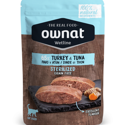 Pacote de comida húmida para gatos Ownat Wetline com peru e atum