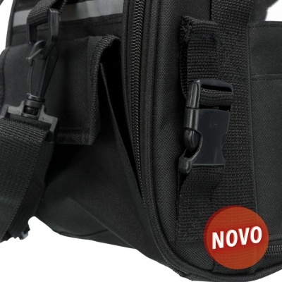 Mala preta de tecido com fechos e alça ajustável, selo NOVO