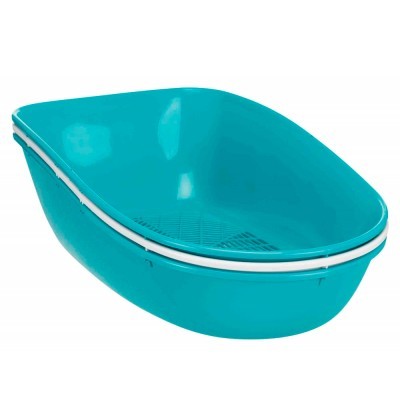 Caixa de areia para gato azul em plástico com grelha removível