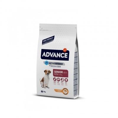 Saco de ração para cães Advance Senior Mini 3 kg, branco com imagem de cão pequeno