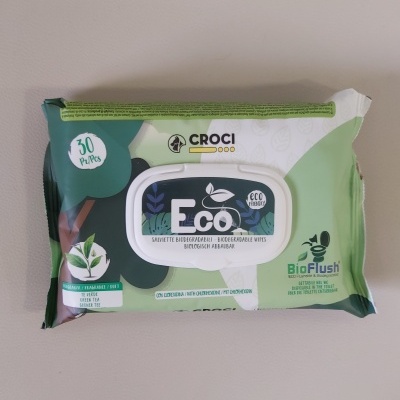 Pacote de toalhitas biodegradáveis Croci Eco com tampa plástica branca